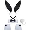 Upstore Set di costumi da coniglietto per donne orecchie da coniglio fascia con collare papillon polsini e coda kit di accessori per feste di Halloween Cosplay