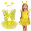 Generico Costume Fatina Bambina 4 Pezzi Costume Farfalla Fatina Vestito Principessa Farfalla Con Ali Di Farfalla Luminose Bacchetta Tutù Bambina Per Carnevale, Feste Di Compleanno, Giochi Di Ruolo