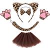 OIXEYA 5 Pezzi Costumi Animali Bambini, Travestimenti Bambini, Leopardo Cerchietto Coda Cravatta a Fiocco Guanti Gonna Set, per Carnevale Festa di Compleanno Halloween Costume Maschera