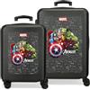 Marvel Joumma Marvel Team Avengers Set di Bagagli Nero 55/65 cm Rigido ABS Chiusura a Combinazione Laterale 91L 6 kg Bagaglio a Mano