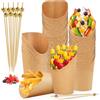 LANSKYLAN 50 Pezzi Tazze per Patatine Fritte in Carta Kraft 12 oz con 100 Spiedini Stuzzicadenti Coppette di Carta per Salumi Bicchieri Di Carta Kraft per Patatine Popcorn Gelato Waffle Snack
