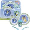 HOVUK Bluey - Set di posate per la prima pappa per bambini, piatto, ciotola impilabile, tazza in plastica da 260 ml con posate, set di posate per bambini dai 4 anni in su