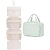 Narwey Beauty Case da Grande Viaggio, Beauty Case da Appendere per Donna Uomo,Borsa da Toilette da Travel Kit Viaggio, Grande Trousse Pochette Trucchi Donna (Striscia Verde Menta (Grande))