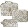 LIUYIDM Beauty Case, 3 Pezzi Floreale Grande Capacità per Il Trucco, Borsa da Toilette Trapuntata, Beauty Case da Viaggio Cotone Morbido, Beauty Trapuntato Grandei da Toilette Makeup Bag (Motivo floreale blu)