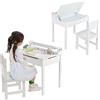 LIFEZEAL Tavolino e Sedia per Bambini 3+Anni, Gambe in Legno di Pino, Tavolino con Rotolo di Carta da DIsegno, Contenitore Nascosto, Piano Inclinabile, Sedia con Schienale, per Cameretta (Bianco)