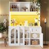 SUKY Armadio da cucina, mobile alto, vetrina, armadietto da pranzo, armadietto a buffet con ripiani regolabili, credenza con illuminazione a LED (bianco)