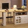 A ALFRESCOOL Tavolo da bar allungabile con spazio di archiviazione (125 - 181 × 39 × 104,5 cm), girevole a 360°, moderno tavolo mobile, credenza con ripiani e vetro, bianco