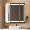 Hzuaneri Specchio Bagno Contenitore, con Grande Specchio, Illuminazione a LED, 16,5 x 80 x 75 cm, Specchio a 3 Ante Pieghevole, Porta Asciugacapelli e Ganci, Ripiano Regolabile, Bianco MC30003XEU
