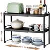 Starvortex Ripiano Organizzatore per Cucina, Scaffale Espandibile 32-53cm per Pensili, Ripiani Resistente per Top Cucina, Scaffalatura Regolabile in Nero con 3 Altezze, Organizzatore per Desktop (2 Livelli)