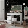 Vicco Tavolo da toilette Thalia, Bianco, 100 cm con illuminazione a LED e sgabello, Struttura del tavolo robusta per un utilizzo duraturo