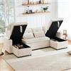 A ALFRESCOOL Divano letto con funzione di sonno, divano a forma di U, in cotone e lino con portabevande, ripostiglio, adatto per famiglie, soggiorni (beige)