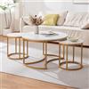 [en.casa] Set di 3 Tavolini Sovrapponbili Tavoli Bassi da Salotto con Piano Rotondo Tavolini da Caffè in Misure Diverse Base Circolare e Semicircolare in Metallo - Effetto Marmo Bianco/Oro