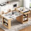 HOXINBLY Tavolo da pranzo telescopico con piano rimovibile, Isola da cucina con ruote e prese multiple, Tavolo da bar allungabile utilizzabile come credenza o tavolo da bar per cucina (Naturale)