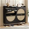 BonVache Mobiletto Per Scarpe Stretto, Scarpiera con 2 Ante, Scarpiera con Regolazione, Vano Portascarpe in Legno, Scarpiera per Ingresso, Soggiorno, Corridoio, 120 x 24 x 95,5 cm, Nero