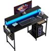 SOLAVERO Scrivania, 120 x 48 cm Scrivania Computer Piccola con Supporto per Monitor, tavolo gaming con Borsa Portaoggetti, Scaffali Regolabili, per Ufficio Domestico, Studio e Gioco, Nero