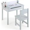 RELAX4LIFE Tavolino e Sedia per Bambini con Piano Ribaltabile (Grigio) | Tavolo con Rotolo di Carta da Disegno, Contenitore Nascosto, Sedia con Schienale, Set in Legno Atossico per 3+ Anni