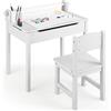 RELAX4LIFE Tavolino e Sedia per Bambini con Piano Ribaltabile (Bianco) | Tavolo con Rotolo di Carta da Disegno, Contenitore Nascosto, Sedia con Schienale, Set in Legno Atossico per 3+ Anni
