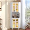 HMHKHN Credenza, libreria, armadietto ad angolo con strato di vernice e illuminazione a LED, pannello MDF, per studio, soggiorno, sala da pranzo, 154 × 63,5 × 157,5 cm (bianco)