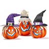 Prextex Set di Tre Zucche Decorate Felici per Halloween Illuminate Zucca in Schiuma Decorativa per Fantastiche Case Stregate Decorazioni per Halloween