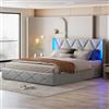 Generisch Letto matrimoniale imbottito idraulico 160x200cm con testiera a LED, struttura letto con rete a doghe, letto per ragazzi, velluto, grigio