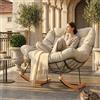 FLEXISPOT Sedia a Dondolo da Giardino, Poltrona Relax Ergonomica con Poggiatesta Imbottito, Struttura in Metallo Robusta, per Balcone, Terrazza e Soggiorno