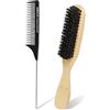 Alaoo Spazzola per Barba, 2 pezzi Spazzola per Capelli con Manico Set,B