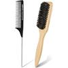 Alaoo Spazzola per Barba, 2 pezzi Spazzola per Capelli con Manico Set,A