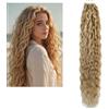 LARAFONA Extension adesive con capelli veri, ricci sciolti, biondo con riflessi castani, onda naturale Remy con nastro P8/613#, 20 pezzi, 50 g, 45 cm/18 pollici