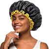 mikimini Cuffia Doccia Nera per Donne uomo, riutilizzabile, Medio, 2 Pezzi | cuffia doccia donna Riutilizzabile Impermeabile, Shower Cap a Doppio Strato regolabile, giallo e Nera
