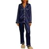 Xuepelit Pigiama Donna Seta Lungo Set con Bottoni a Maniche Lunghe Pigiami Due Pezzi con Revers Pigiama Invernale Pantalone Lunga Loungewear Camicia da Notte，Blu Navy, XL