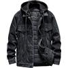 SWJGLITTR Giacca da uomo in pile con cappuccio in denim slim fit invernale con cappuccio giacca di jeans foderata spessa camionista cowboy cappotti, nero, Medium