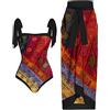 PAIDAXING Costume da bagno da donna a due pezzi con pareo abbinato copricostume estivo da donna in stile bohémien con stampa floreale monokini costumi da bagno da spiaggia, 14 rosso., L