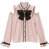 FRESQA Camicette da Donna Eleganti Camicia Abbigliamento Lolita Giapponese 2023 Nuove Camicette a Cuore Lungo con Spalle Scoperte e Maniche Lunghe