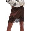 Betrodi Sottogonna da donna a mezza sottoveste in raso setoso con orlo in pizzo con volant elegante gonna interna sopra il ginocchio, Elegante marrone scuro, S