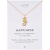 LUUK LIFESTYLE Collana con ciondolo Cavalluccio marino e acciaio inossidabile (50 cm), carta HAPPINESS, portafortuna, gioielli semplice, idea regali donna, lei, ragazza, compleanno, oro