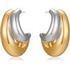 HolidayQbee Orecchini Donna a Cerchio Oro e Argento, Design a Doppio Strato Lucido, Ipoallergenici, Non Sbiadiscono, Eleganti e Moderni, Accessori Artigianali Regalo Raffinato