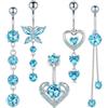 Dermalyx 5 Pezzi Piercing Ombelico Blu In Acciaio Inossidabile Chirurgico, Piercing Ombelico Pendenti 14G Con Fiore, Farfalla E Cuore, Gioielli Per La Pancia Da Donna