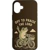Frogs of Faith Custodia per iPhone 16 Plus Off To Lode The Lord Frog Bicicletta Christian Humor
