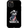 Merica USA Patriotic Cute Funny 4th of J Custodia per iPhone 11 Pro Barbuto Dragon Occhiali da sole Bandiera Americana Bandana Cappello Cowboy