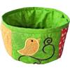 Generico Cestino Artigianale con Canarino su Ramo Ricamato in Puro Cotone - Idea Regalo, Contenitore Imbottito Multiuso per Pane, Giochi o Accessori - Forma tonda Diametro 19 cm, Altezza 11 cm, Fatto a Mano