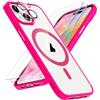 ORETECH Magnetica Cover per iPhone 15 Custodia iPhone 15 con 2 Pezzi Pellicola Protettiva in Vetro Temperato & 1 Pezzi Pellicola Fotocamera Antiurto Ultra Sottile Hard PC Cover-Rosa Caldo