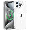ORETECH Magnetica Cover per iPhone 15 Pro Custodia iPhone 15 Pro con 2 Pezzi Pellicola Protettiva in Vetro Temperato & 1 Pezzi Pellicola Fotocamera Antiurto Ultra Sottile Hard PC Cover-Trasparente