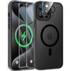 ORETECH Magnetica Cover per iPhone 15 Pro Max, Compatibile con MagSafe, con 2 Pezzi Vetro Temperato & 1 Pezzi Pellicola Fotocamera, Custodia Traslucida Opaca Antiurto Ultra Sottile Hard PC -Nero
