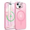 ORETECH Magnetica Opaca Cover per iPhone 15 Custodia iPhone 15 con 2 Pezzi Pellicola Protettiva in Vetro Temperato & 1 Pezzi Pellicola Fotocamera Antiurto Ultra Sottile Hard PC Cover-Rosa Chiaro