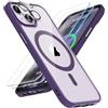 ORETECH Magnetica Cover per iPhone 15 Custodia iPhone 15 con 2 Pezzi Pellicola Protettiva in Vetro Temperato & 1 Pezzi Pellicola Fotocamera Antiurto Ultra Sottile Hard PC Cover-Viola Scuro