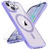 ORETECH Magnetica Cover per iPhone 15 Custodia iPhone 15 con 2 Pezzi Pellicola Protettiva in Vetro Temperato & 1 Pezzi Pellicola Fotocamera Antiurto Ultra Sottile Hard PC Cover-Viola Chiaro