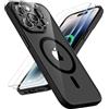 ORETECH Magnetica Cover per iPhone 14 Pro Max con 2 Pezzi Pellicola Protettiva in Vetro Temperato & 1 Pezzi Pellicola Fotocamera Antiurto Ultra Sottile Hard PC Silicone Cover,Nero