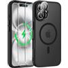 ORETECH Magnetica Cover per iPhone 16 Plus 6,7" con 2 Vetro Temperato e 1 Vetro Fotocamera, Compatibile con MagSafe, Traslucida Opaca Antiurto Ultra Sottile Hard PC Cover-Nero