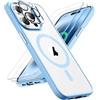ORETECH Magnetica Cover per iPhone 14 Pro con 2 Pezzi Pellicola Protettiva in Vetro Temperato & 1 Pezzi Pellicola Fotocamera Antiurto Ultra Sottile Hard PC Silicone Cover,Blu Sierra