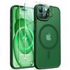 ORETECH Magnetica Opaca Cover per iPhone 15 Custodia iPhone 15 con 2 Pezzi Pellicola Protettiva in Vetro Temperato & 1 Pezzi Pellicola Fotocamera Antiurto Ultra Sottile Hard PC Cover-Verde Scuro